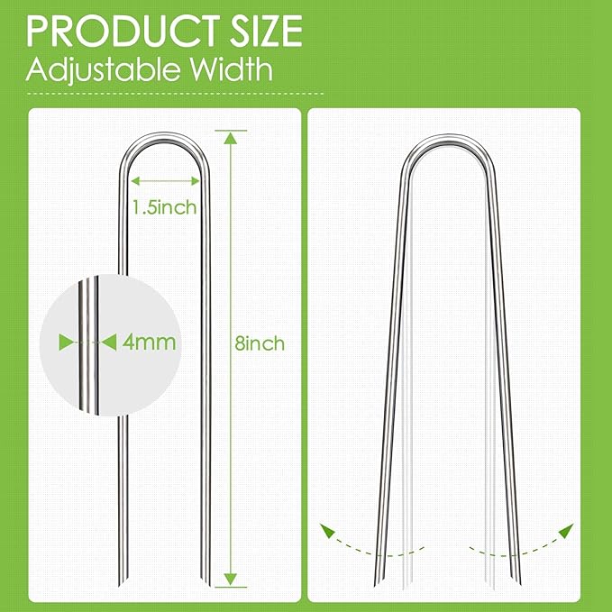 8 Inch Landscape Staples, 100 Pack Galvanized Landscape Stakes Heavy Duty 8 Gauge U-Shaped Garden Stakes, Ground Stakes for Weed Barrier Fabric, Irrigation Tubing, Fence, Outdoor Decorations