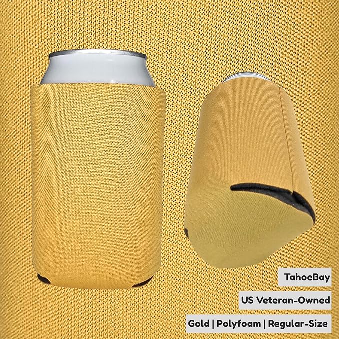 TahoeBay Blank Beer Can Cooler Sleeves (25-Pack) Bulk Sublimation Blanks for Vinyl Plain Soft Foam Can Sleeves Coolers for Soda Cans & Bottles Black, White, Assorted Solid Color (Gold)