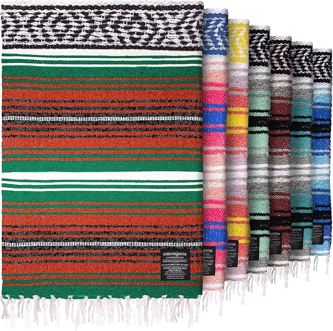 Hydration Nation Authentic Extra Large Mexican Blanket (70"x50") - Handwoven Yoga, Serape- Artisanal Falsa, Beach, Camping, Picnic, Outdoor - Storm Orange