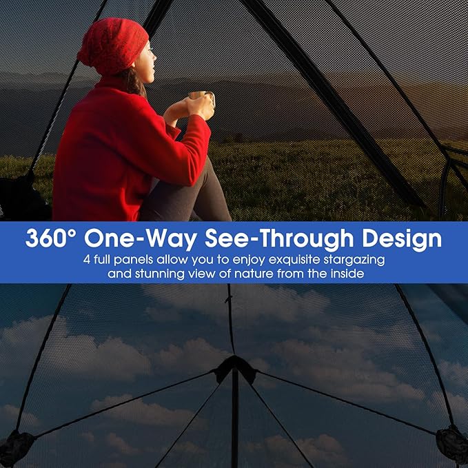 Goplus Pop-up Camping Tent 2-3 Person, 360° One-Way See-Through Family Tent, Waterproof Windproof 4-Season Shelter Tent w/Carry Bag, Rainfly, Easy Setup Portable Tent for Backpacking Hiking Outdoor