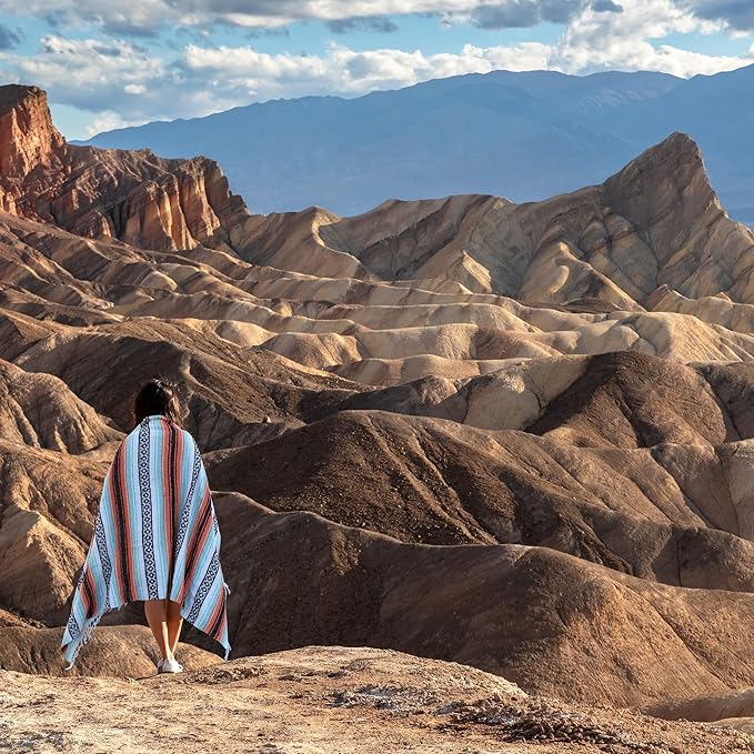 Hydration Nation Authentic Extra Large Mexican Blanket (70"x50") - Handwoven Yoga, Serape- Artisanal Falsa, Beach, Camping, Picnic, Outdoor (Mint-Orange)