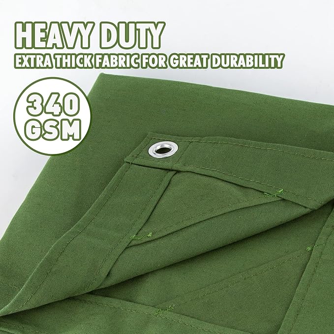 CARTMAN Finished Size 10x12 Feet Canvas Tarp with Rustproof Grommets, Heavy Duty Multipurpose Tarpaulin Cover for Canopy Tent, Roof, Camping, Woodpile