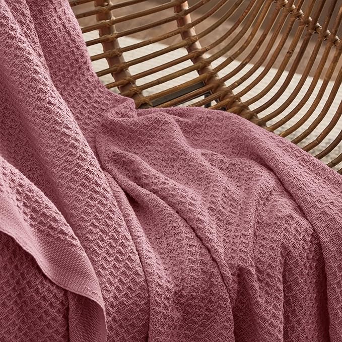 Bedsure Gentlesoft 100% Cotton Blanket Twin XL Size for College Dorm - Breathable and Soft, Waffle Weave Twin Blanket for Summer, Dorm Room Essentials, Dusty Rose, 66x90 inches