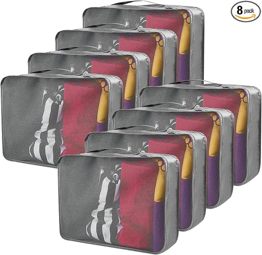 Silkfly 8 Pcs XL Packing Cube for Travel Luggage Organizer Suitcase High Capacity Large Packing Bag Bulk Reusable Mesh Travel Cube for Hiking Camping Accessory, 17.7 x 13 x 4.7 Inch (Gray)