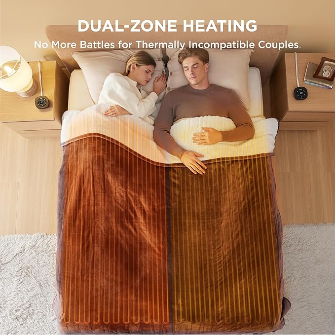 Bedsure Electric Blanket Queen Size - Dual Control Heated Blanket Queen, Fast Heating with 10 Time Settings & 10 Heat Settings, Warm Gift for Grandma (84x90 inches, Brown)