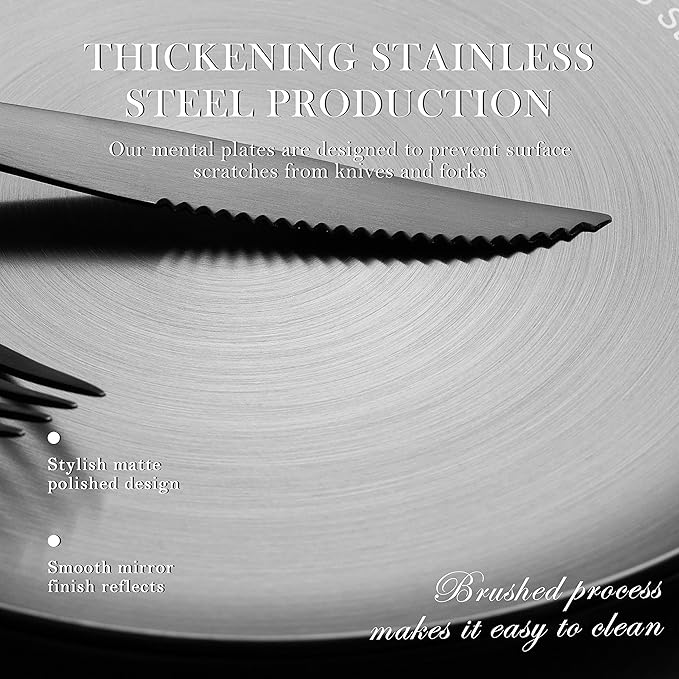 Stainless Steel Plates Metal 18/8 Round Dinner Plates - Set of 4 - Food-Grade Dishwasher Safe 9inch Salad Plates for Camping Kids Dining Outdoor (Gold)