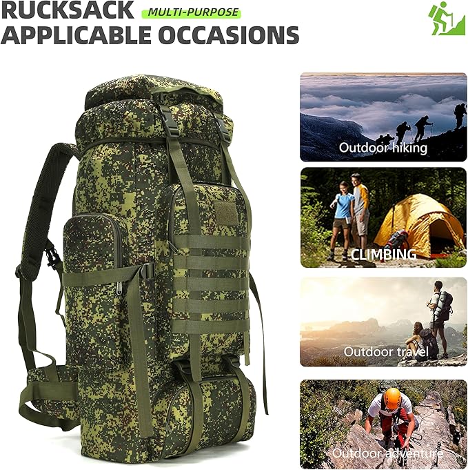 King'sGuard 70L Camping Hiking Backpack for Men Women Large Military Tactical Backpack Molle Rucksack Backpack for Outdoor