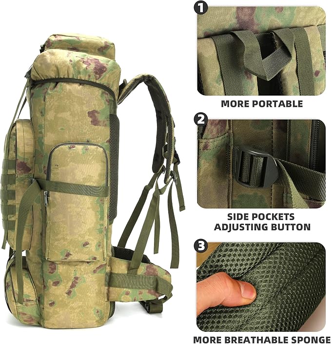King'sGuard 70L Camping Hiking Backpack for Men Women Large Military Tactical Backpack Molle Rucksack Backpack for Outdoor
