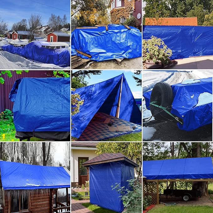 STARPYNG-7 Mil Blue 12x16 Feet Tarp-Multifunctional Blue Waterproof Tarpaulin-Waterproof, UV Resistant, Rip and Tear Resistant, Poly Tarpaulin with Reinforced Edges for Cover