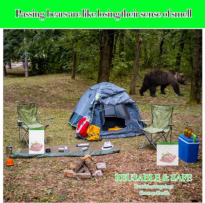 2 pack Bear Bags for Food Backpacking, Double Seal Reusable Odor Barrier Storage Bags Camping, 7.87 Mil No-Odor Zipper Barrier Bags Fit Home Organization, Food Storage,Freezer Safe (12x20in)