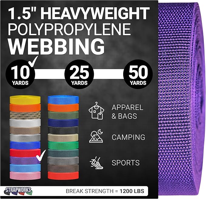 Strapworks Heavyweight Polypropylene Webbing - Heavy Duty Poly Strapping for Outdoor DIY Gear Repair, 1.5 Inches