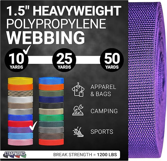 Strapworks Heavyweight Polypropylene Webbing - Heavy Duty Poly Strapping for Outdoor DIY Gear Repair, 1.5 Inches
