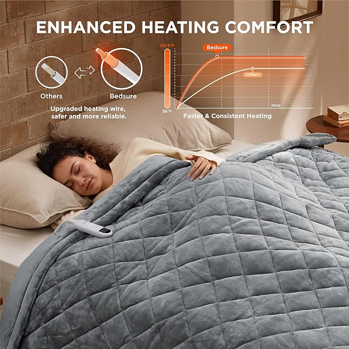 Bedsure Electric Blanket Full Size - Quilted Heated Blanket Full, Soft Flannel Thick Heating Blanket with 10 Time Settings & 6 Heat Settings, Warm Gifts for Women Men (72x84 inches, Formal Gray)
