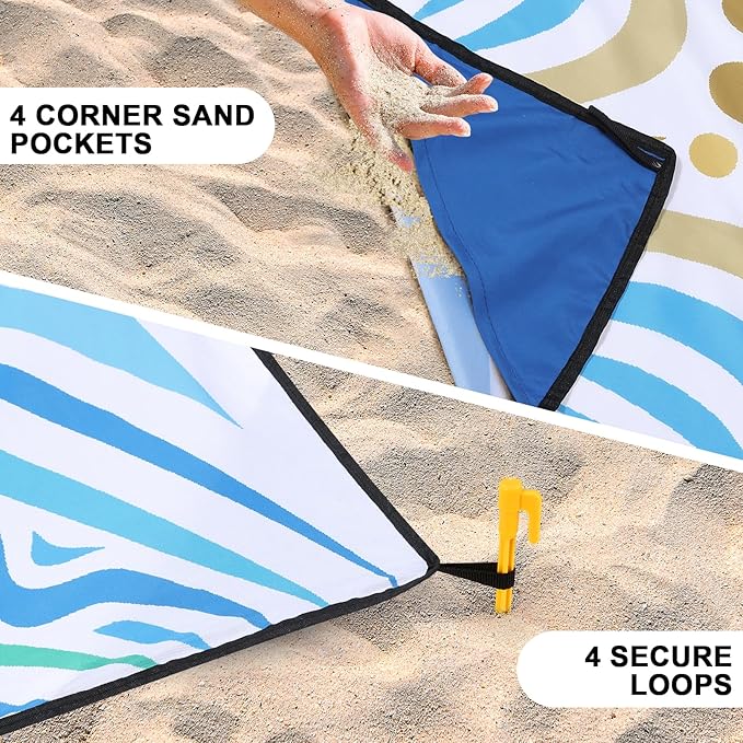 Beach Blanket, Sandproof Beach Mat, Waterproof Quick Drying Lightweight Outdoor Aztec Picnic Mat 79" X 83"/120"x108" for 2-8 Adults for Travel, Camping, Hiking