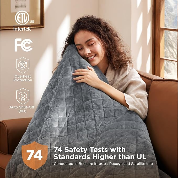 Bedsure Electric Blanket Twin - Quilted Heated Blanket Twin Size, Soft Flannel Thick Heating Blanket with 10 Time Settings & 6 Heat Settings, Warm Gifts for Women Men (62x84 inches, Formal Gray)