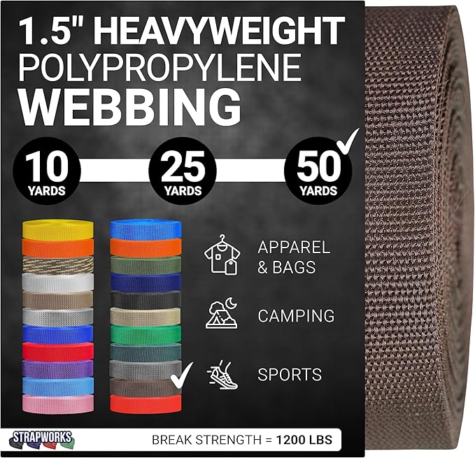 Strapworks Heavyweight Polypropylene Webbing - Heavy Duty Poly Strapping for Outdoor DIY Gear Repair, 1.5 Inches