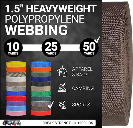 Strapworks Heavyweight Polypropylene Webbing - Heavy Duty Poly Strapping for Outdoor DIY Gear Repair, 1.5 Inches