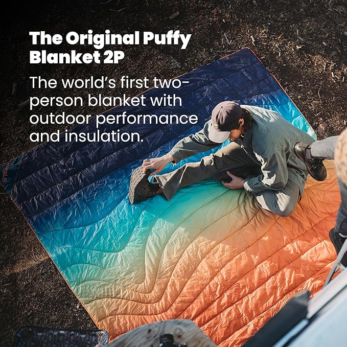 Rumpl Original Puffy Blanket - Warm Puffy Camping Blanket, 100% Recycled Polyester Insulation, Lightweight, Packable, Water-Resistant, Outdoor Puffer Blanket, 84"x80", Cactus Flower