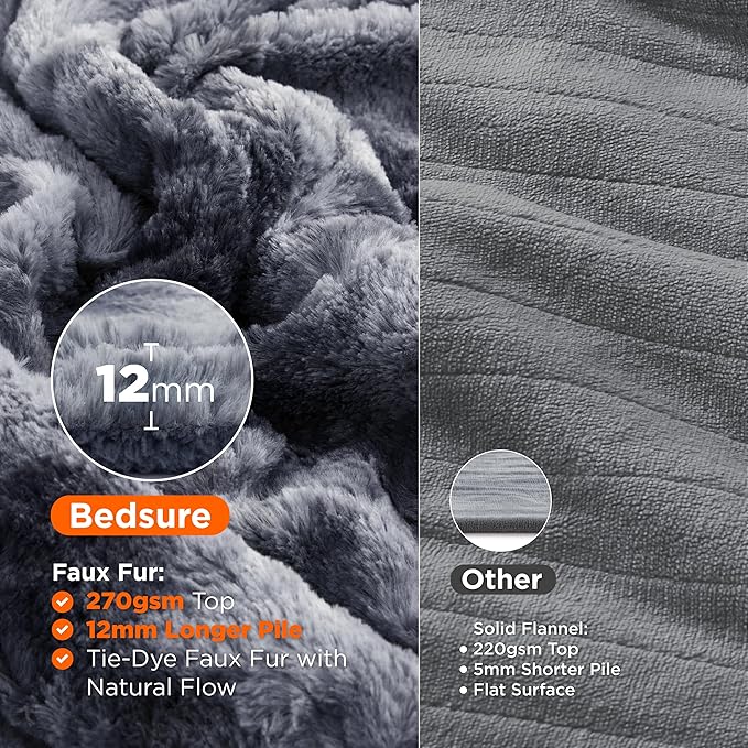 Bedsure Faux Fur Electric Blanket Queen Size, Dual Control Heated Blanket Queen, Fast Heating Blanket with 10 Heating Levels & 10 Time Settings, Cozy Gifts for Women Men (84x90 inches, Grey)