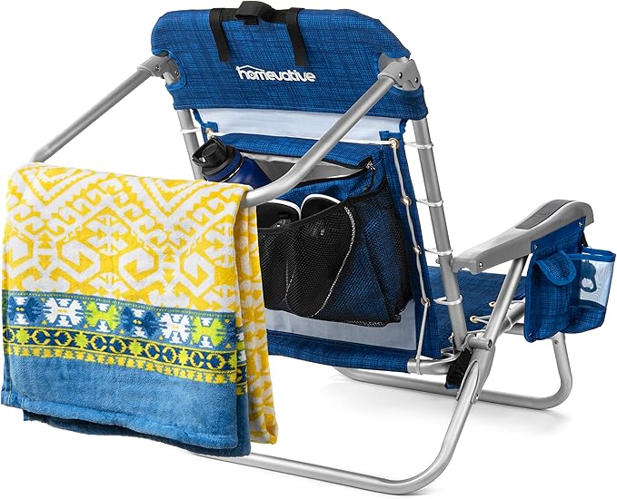 Homevative Cooler+ Folding Backpack Beach Chair with 5 Positions, Towel bar, XL Cooler Pouch, Storage Net, Cup and Phone Holder, Fireworks, 2 Pack