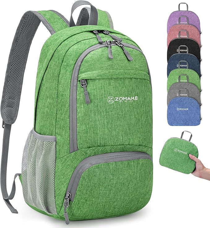 ZOMAKE Ultra Lightweight Packable Backpack 20L,Small Foldable Backpacks Hiking Water Resistant Collapsible Daypack for Women Men(Dark Green-C2)