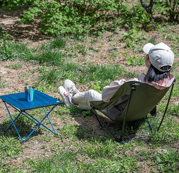 iClimb Low Ultralight Compact Camping Folding Chair with Side Pocket and Carry Bag (Beige)