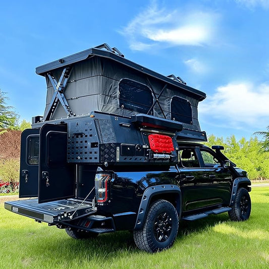 Hard Shell Truck Tent - Pop Up Overland Tent with Memory Foam Mattress for Full Size Pickups, 4 Season Waterproof Truck Bed Tent with Anti-Condensation Mat and LED Light Strip for Luxury Camping