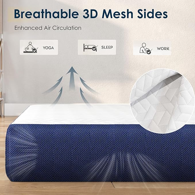 sogesfurniture Twin Size Tri-Fold Mattress，6 inch Folding Mat with Memory Foam & Cooling Gel for Travel & Camping & Yoga, Cover Washable Foldable Mat, CertiPUR-US Certified，White and Bliue