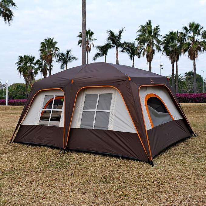 KTT Large Tent 6-8-10-12 Person,Family Cabin Tents,2 Rooms,2 Doors and 4 Windows with Mesh,Straight Wall,Waterproof,Double Layer,Big Tents for Outdoor,Picnic,Camping,Family Gathering