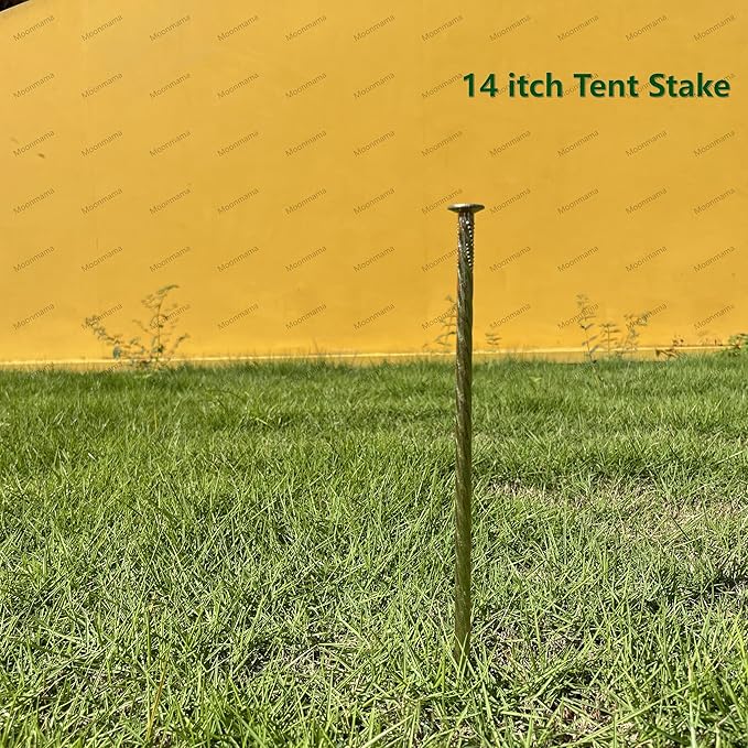 14-inch Galvanized Super Long Steel Nails for Wooden Piles Grass Floor Landscape Metal Yellow Nails Rust-Proof Extension Reinforcement Tent Camping Garden Anchor (20PCS)