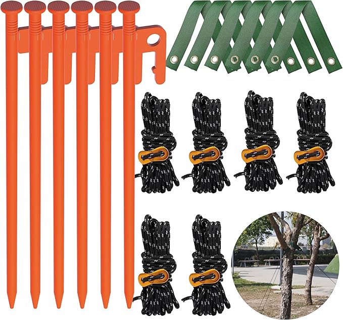Tree Straightening Kit 6 Pack - Supports and Stake for Leaning Trees, 13.12 Feet Straps for Young Growth