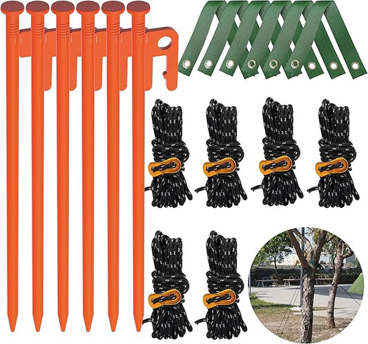 Tree Straightening Kit 6 Pack - Supports and Stake for Leaning Trees, 13.12 Feet Straps for Young Growth