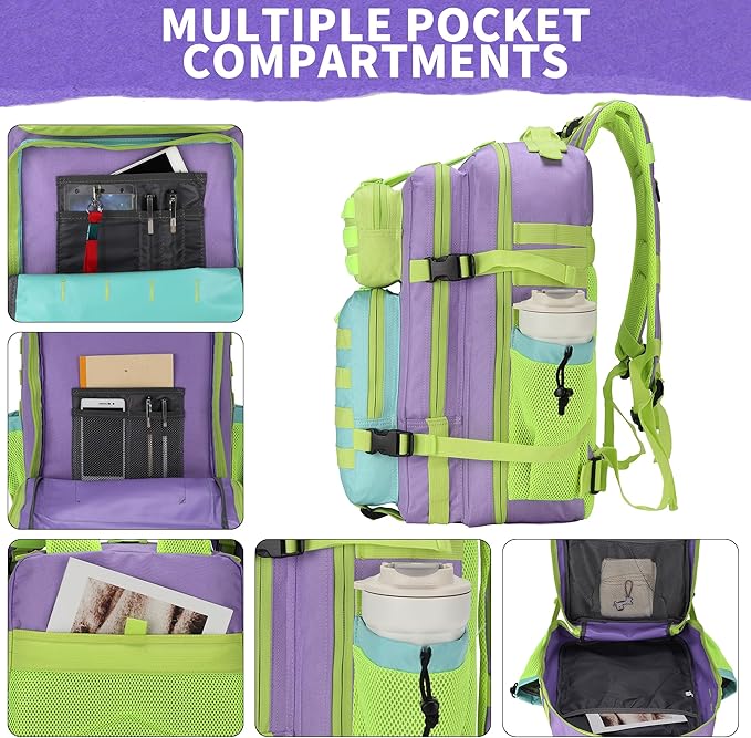 45L Tactical Military Backpack Assault Pack Dopamine Colorblock Molle 3-day Army Rucksack Men Women for Hiking Camping Climbing