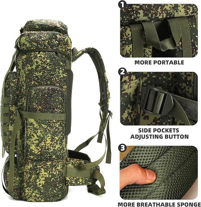 King'sGuard 70L Camping Hiking Backpack for Men Women Large Military Tactical Backpack Molle Rucksack Backpack for Outdoor
