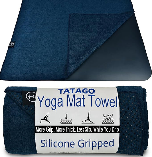 Tatago Hot Yoga Towel Non Slip Grip in 2 Sizes. Premium Yoga Towels for Hot Yoga Non Slip, Hot Pilates Mat Towel or Yoga Mat Towel Thicker, Softer, More Absorbant & Durable!