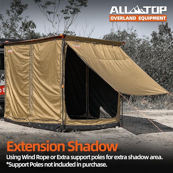 ALL-TOP Awning Room with Floor 6.6' x 8.2' Rip-Stop 420D Oxford Awning Tent with Bug-Resistance Mesh, Waterproof Sun Shelter for Overland, Camping(Room Only)