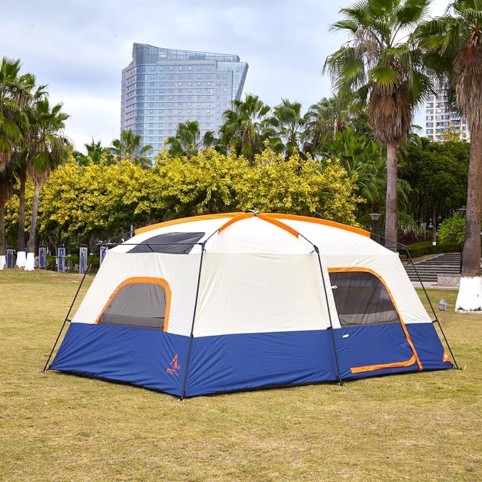 KTT Extra Large Tent 6-10-12-14 Person(Style-B),Family Cabin Tents,2 Rooms,3 Doors and 3 Windows with Mesh,Straight Wall,Waterproof,Double Layer,Big Tent for Outdoor,Picnic,Camping,Family Gathering