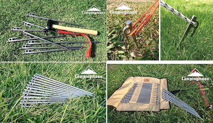 camping moon Martensitic Stainless Steel 420J2 Tent Stake R Series Power Peg Ideal for Hard Ground R-30-8P