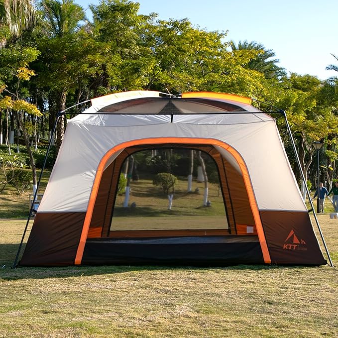 KTT Extra Large Tent 6-10-12-14 Person(B),Family Cabin Tents,2 Rooms,3 Doors and 3 Windows with Mesh,Straight Wall,Waterproof,Double Layer,Big Tent for Outdoor,Picnic,Camping,Family Gathering