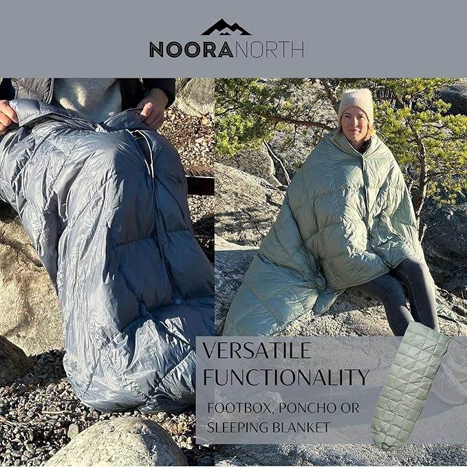 Down Camping Blanket with Footbox – Lightweight, Packable, Water Resistant Backpacking Quilt & Warm Puffy Compact Outdoor Throw – 52x77 with Stuff Sack for Stadium, Hiking & Travel