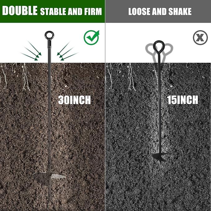 Gisafai 6 Pcs 30 Inch Long Ground Anchors Spiral Blade Earth Shed Anchor Kit Heavy Duty Tent Trampoline Hook 12 mm Thick Metal Swing Set Wind Stake for Mobile Home Canopies (Black)