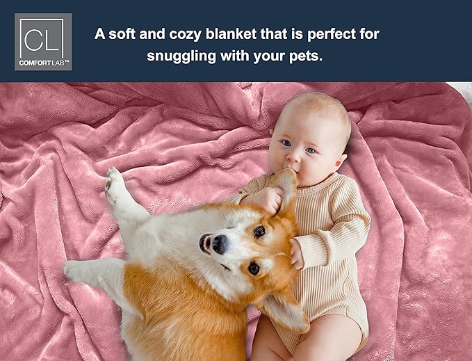 Comfort Lab Reversible Flannel Sherpa Throw Blanket - Elegant Fluffy Throw Blankets for Couch and Home Decor - Anti Pilling Non Shedding Cozy & Warm Fleece Throws - Baby/Pet (30" x 40") - Blush