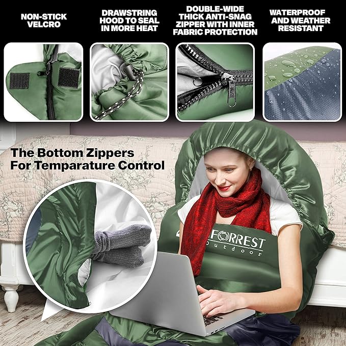 IFORREST Sleeping Bag - Single-Person Cold Weather Camping Sleep Bag for Adults and Teens - XXL 33in/ 40" - Extra-Wide & Warm for Big & Tall - All-Season Comfort