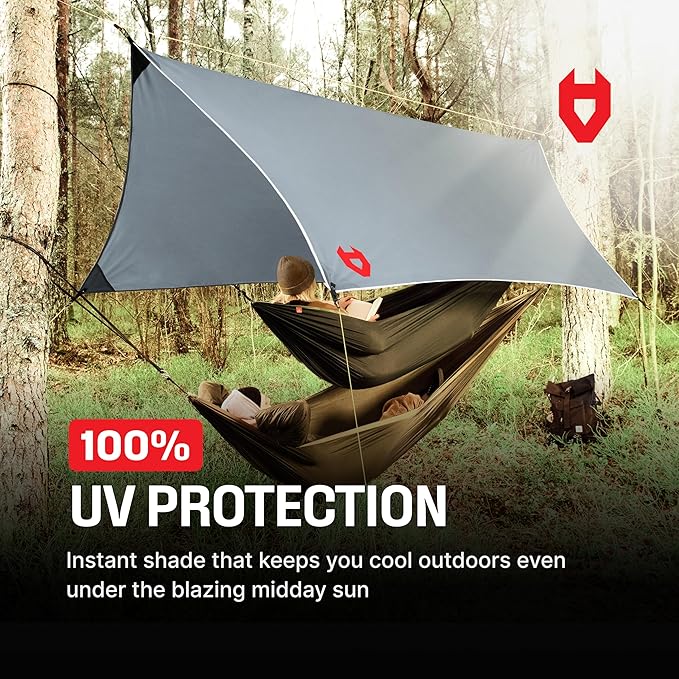 Rain Fly12x10 Lightweight Survival Camping Tarp; 100% Waterproof; Makes a Great Backpacking Tarp or Hammock Shelter; Comes in Multiple Colors, Survival Bracelet Included; Grey