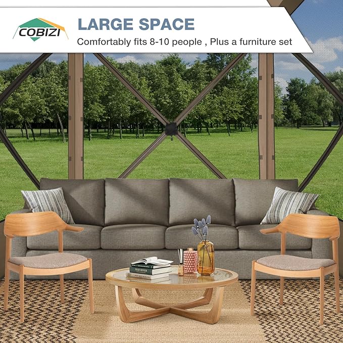 COBIZI Pop Up Gazebo Screen Tent Screen House for Camping, 6FTx6FT Screen Room with Mosquito Netting, Hub Tent Instant Screened Canopy with Carrying Bag and Ground Stakes, Khaki