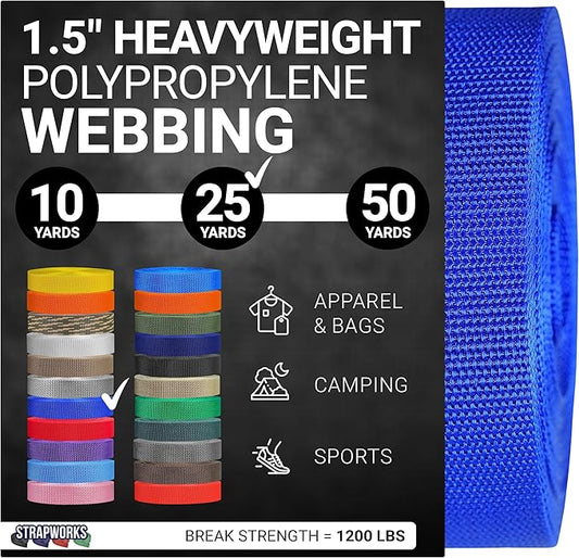 Strapworks Heavyweight Polypropylene Webbing - Heavy Duty Poly Strapping for Outdoor DIY Gear Repair, 1.5 Inches