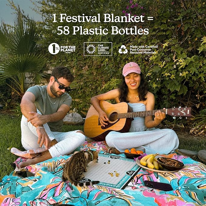 Nomadix Festival Blanket - Perfect for Picnics, Camping, & Lawn Seating - Plush Top & Water Resistant Base - Made with Post Consumer Recycled Materials - Jungle - 60x72