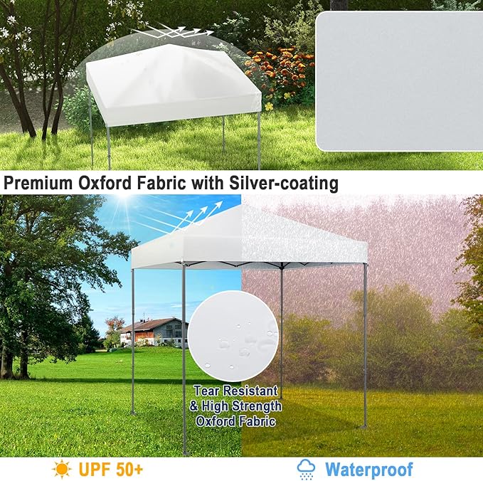 6.6 x 6.6 Ft Pop Up Canopy, 1 Person Instant Setup Canopy Tent with Push Center Lock, 8 Stakes, 4 Ropes & Carrying Bag, Portable Easy Up Gazebo Shelter for Outdoor Camp, Beach, Patio & Party