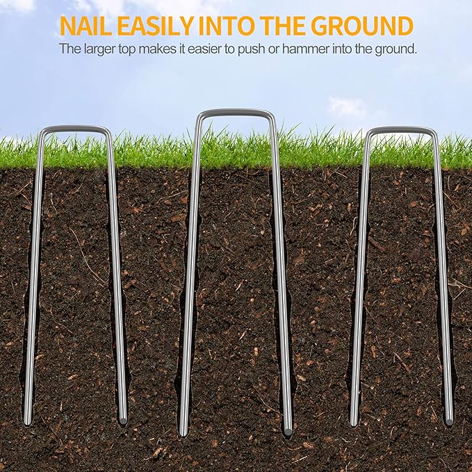 WAENLIR 6 inch 100 Pack Garden Staples Galvanized Landscape Stakes, Heavy Duty Fence Stakes Sod Pins for Securing Weed Fabric Barrier,Ground Cover, Artificial Turf,Dog Fence