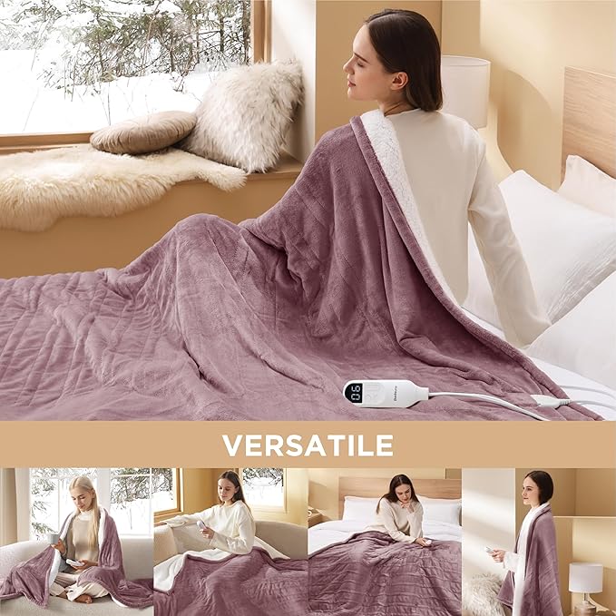 Bedsure Electric Blanket Full Size - Soft Flannel Heated Blanket, Fast Heating with 10 Time Settings & 6 Heat Settings, Warm Gift for Grandma (72x84 inches, Woodrose)